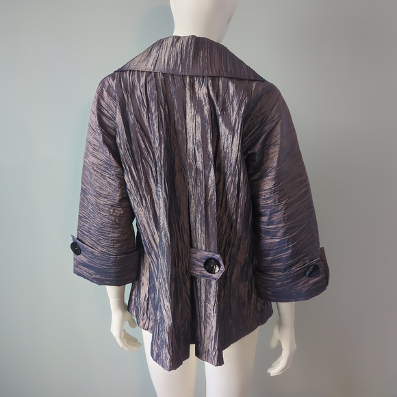 Rare! Adele Dallas Orr Couture Crinkled Iridescent Cropped Pea Coat Blazer XS - Picture 7 of 9